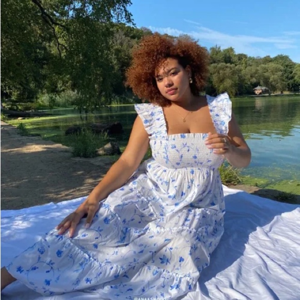 Hill House White Ellie Nap Dress Blue Botanica Smock Floral grad bump friendly - Picture 3 of 16